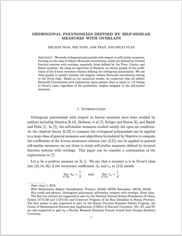 Orthogonal Polynomials Defined by Self-Similar Measures with Overlaps