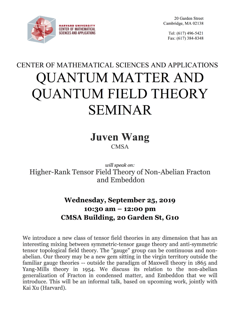 9/25/2019 Quantum Matter Seminar