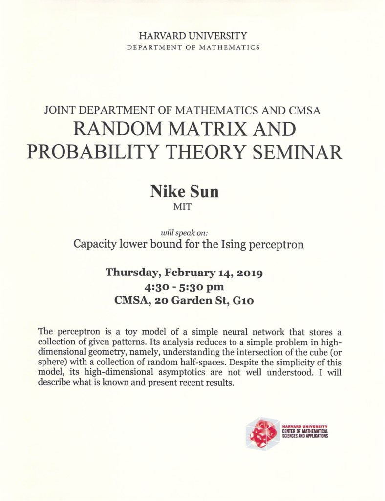 2/14/2019 Random Matrix and Probability Theory Seminar