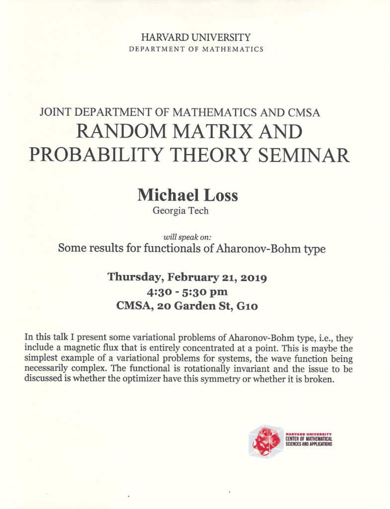 2/21/2019 Random Matrix and Probability Theory Seminar