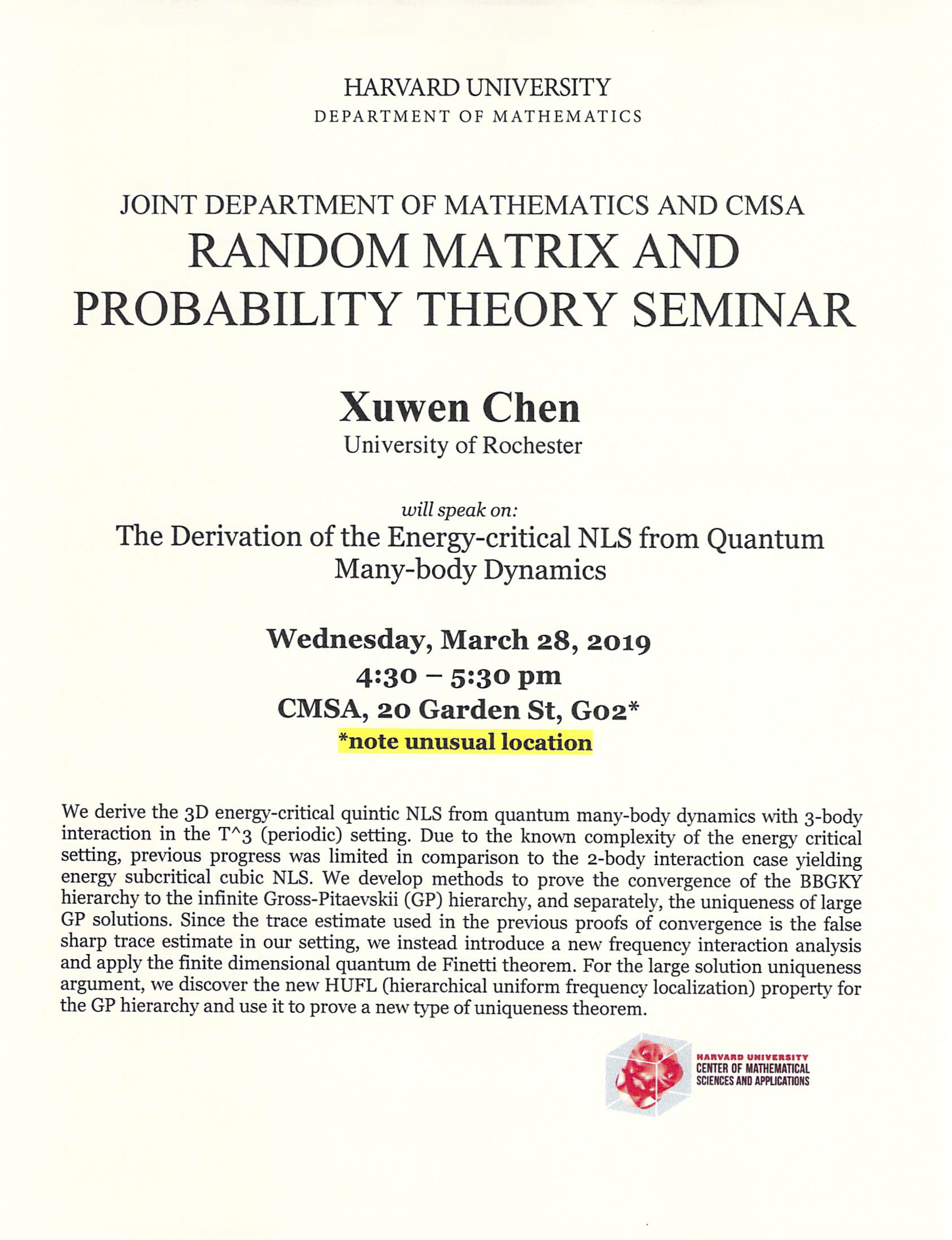 3/28/2019 Random Matrix and Probability Theory Seminar