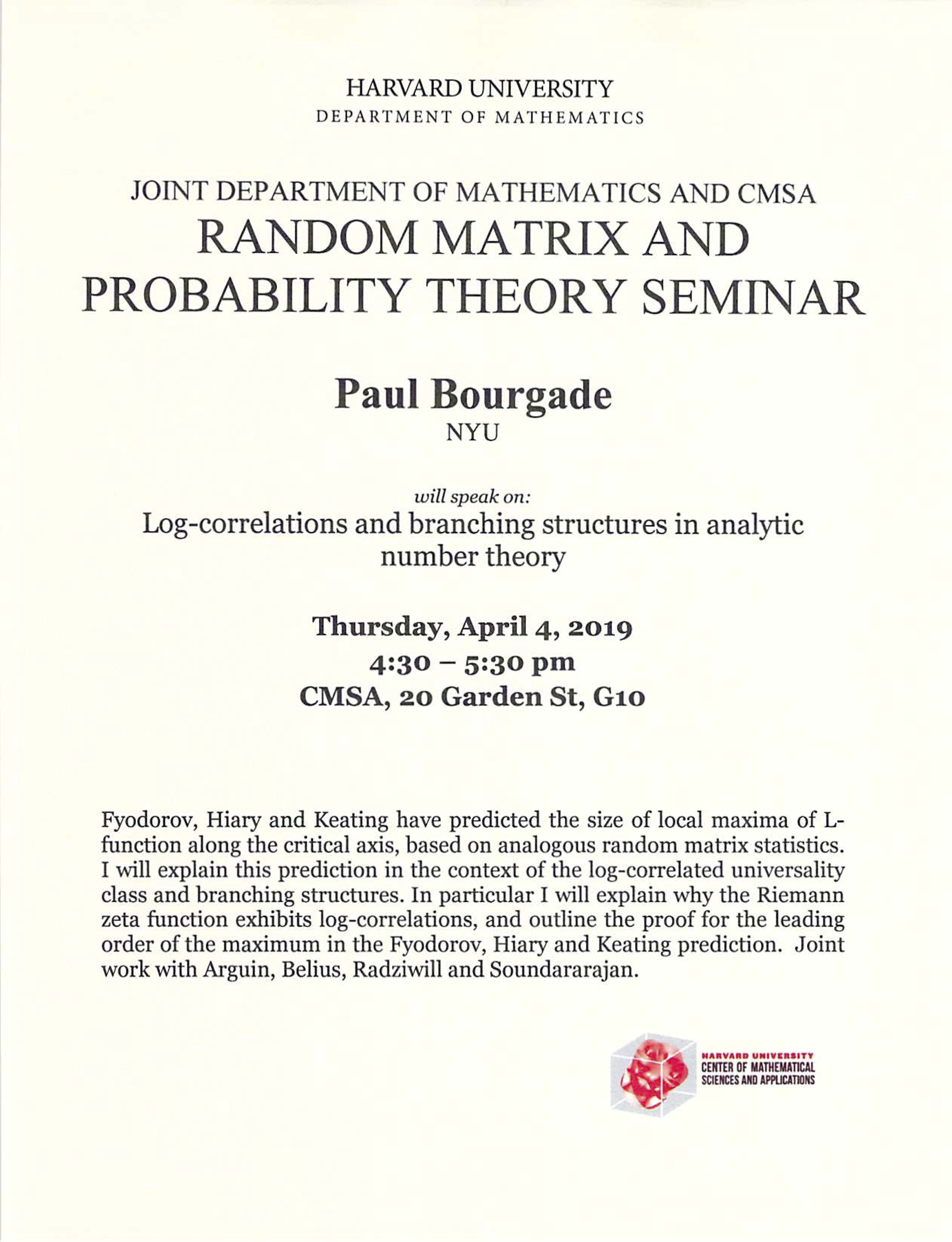 4/4/2019 Random Matrix and Probability Theory Seminar